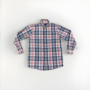 Vineyard Vines Plaid Shirt Boys Kids Size XL 20 Navy Blue Red Long Sleeve Whale